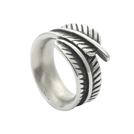 Titanium Steel Retro Feather Wing Ring for Men - Edgy Punk Jewelry Directly from Manufacturer