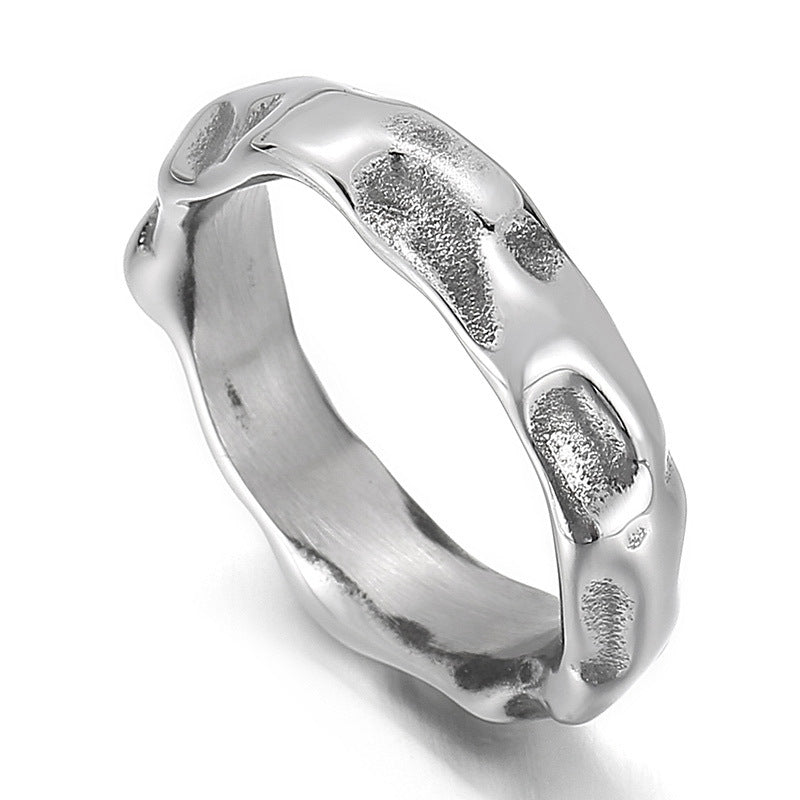 Trendy Irregular Wave Men's Titanium Steel Ring - Wholesale European and American Creative Design