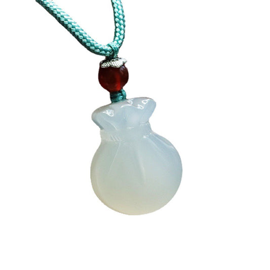 Sacred Money Bag White Chalcedony Sterling Silver Pendant