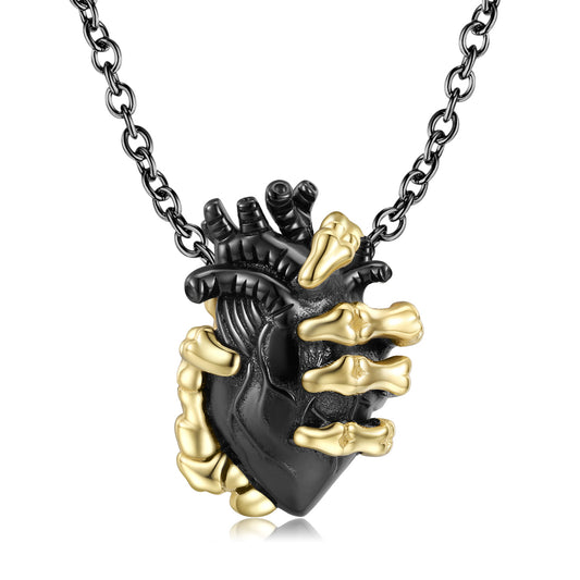 Halloween Skull Hand Holding Cardiac Silver Necklace