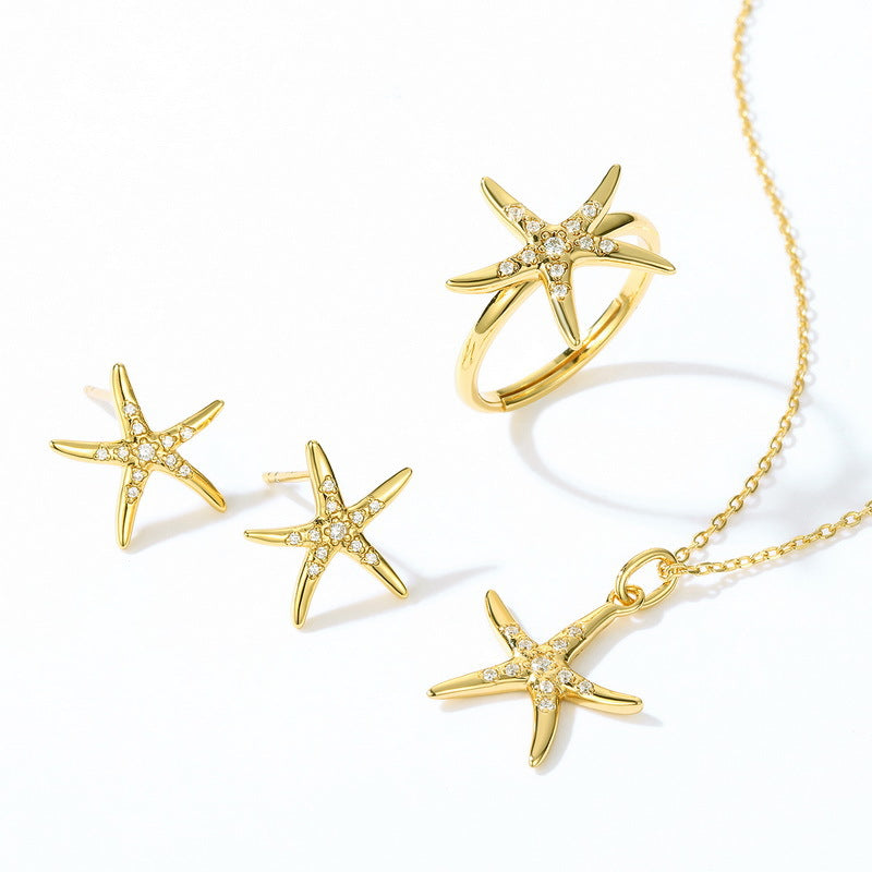 Ocean Starfish Zircon Sterling Silver Stud Earrings