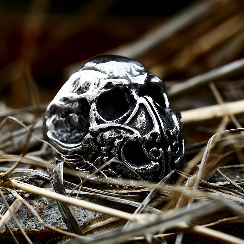 Bold Titanium Steel Skull Ring for Men - Punk Style Hip-Hop Accessory, Sizes 7-13 Available