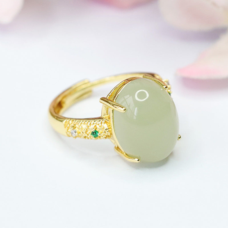 Planderful Collection Pigeon Eggs Hetian Jade Ring: Sterling Silver and Jade Jewelry