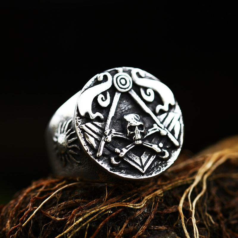 Retro Titanium Steel Freemason Skull Ring for Men - Wholesale Jewelry