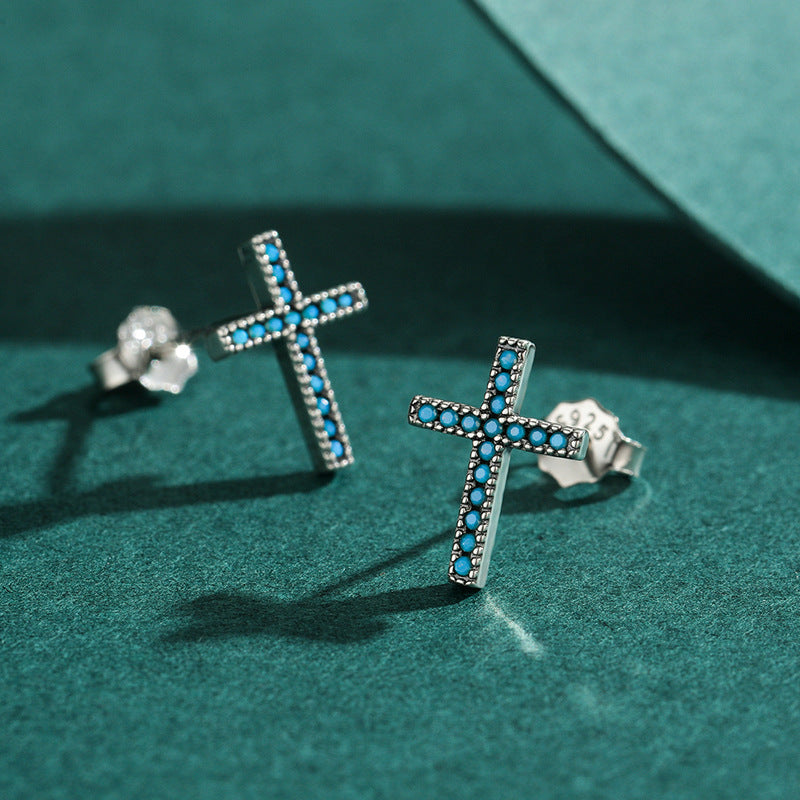 Turquoise Cross Sterling Silver Earrings - Hypoallergenic and Stylish