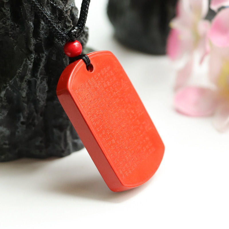 Cinnabar Pendant with Vajracchedika-sutra Rectangle Pendant and Red Sand Jewelry