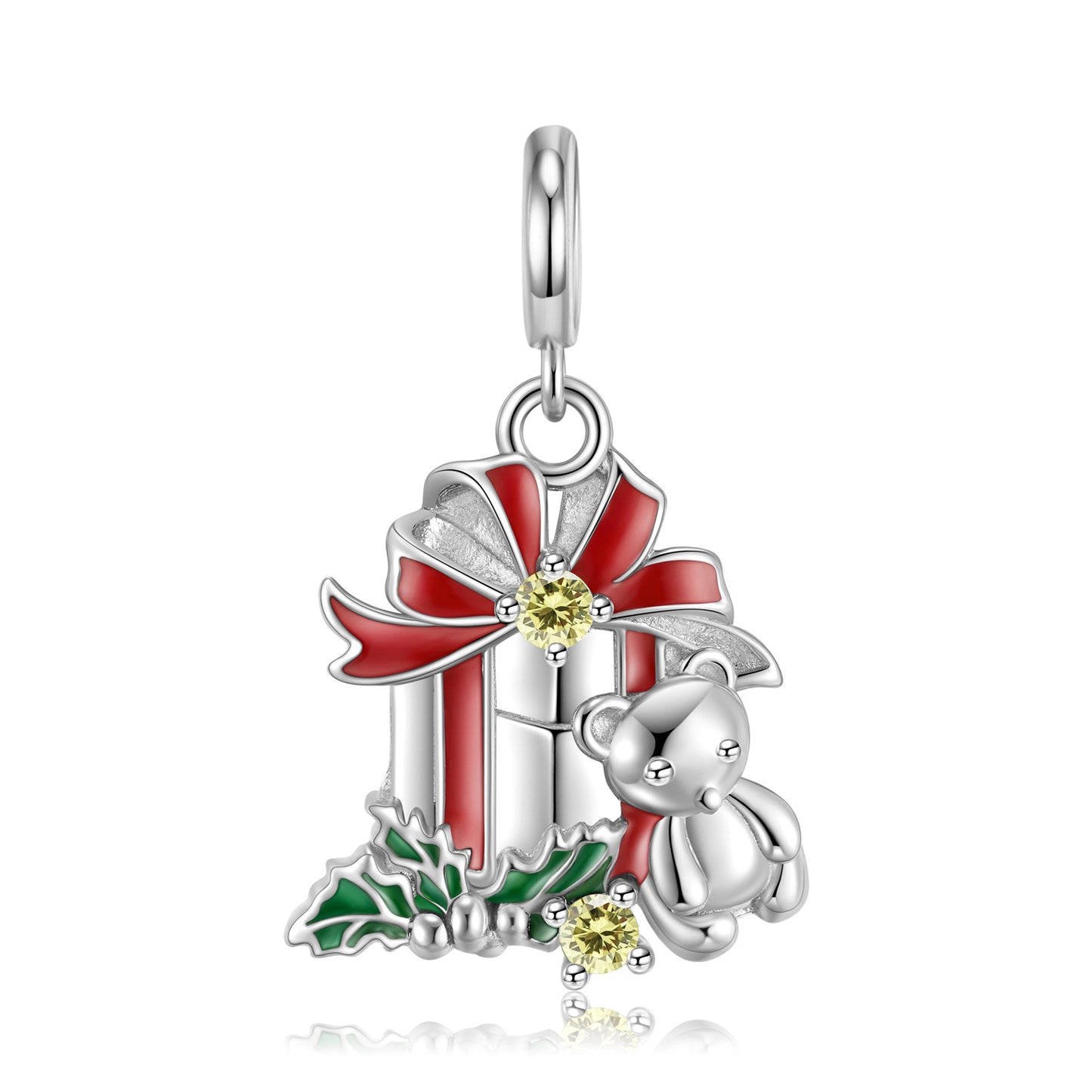 Christmas Little Bear Bell Pendant Silver Necklace