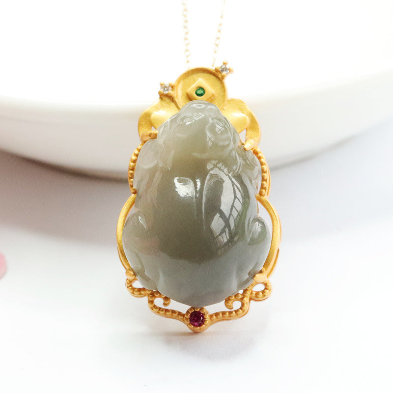 S925 Silver Natural Hotan Jade Pendant, Smoke Purple Pixiu Necklace Jewelry