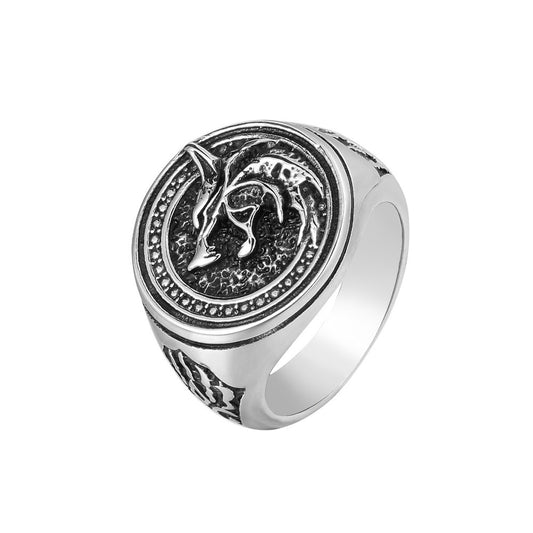 Wolf Head Totem Round Shape Titanium Steel Ring for Men