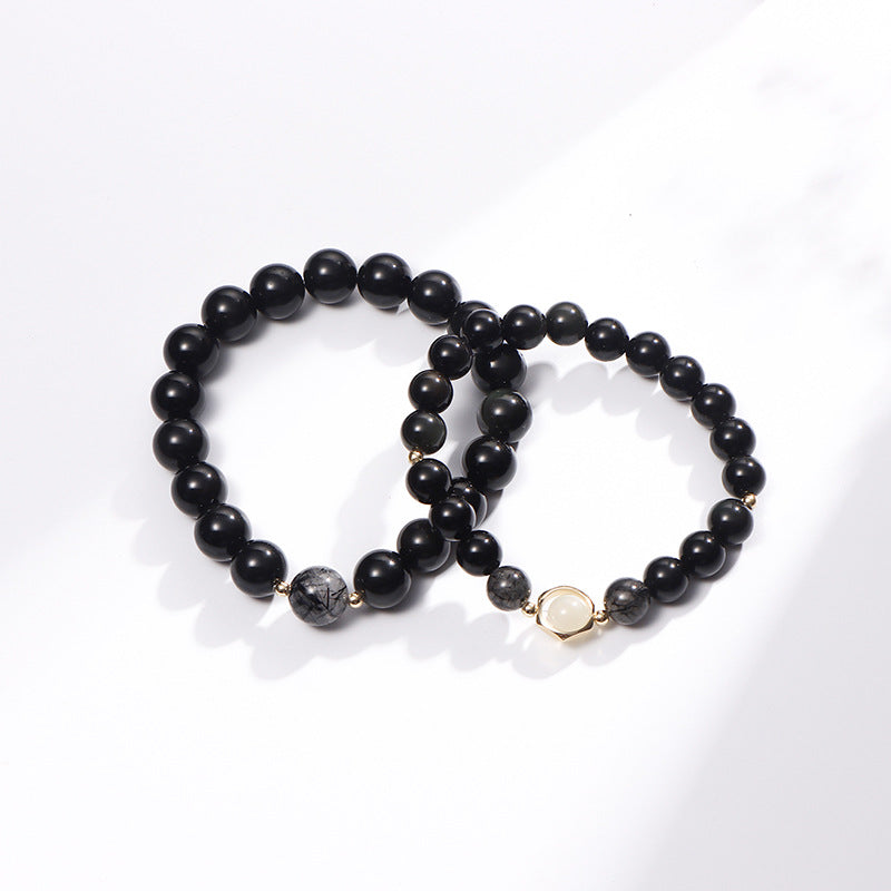 Obsidian Couples Bracelets Set for Men and Women