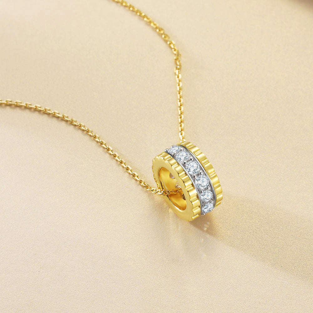 Zircon Golden Ring Pendant Sterling Silver Necklace