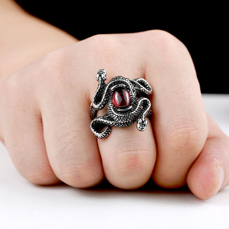 Vintage-Inspired Men's Zircon Snake Ring in Stainless Steel, Inspired by Nature's Predator