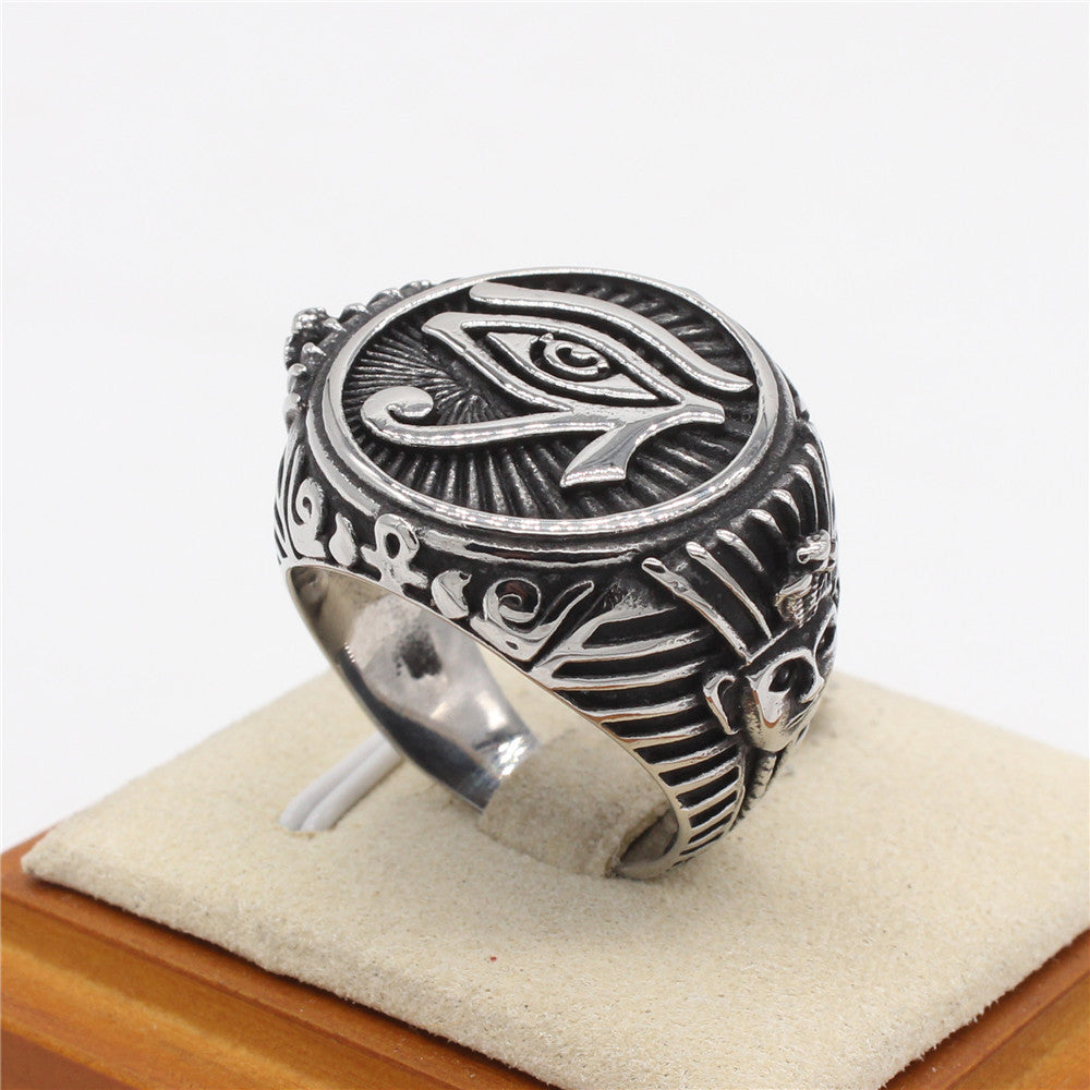 Vintage Egyptian Pharaoh Eye Men's Titanium Steel Ring