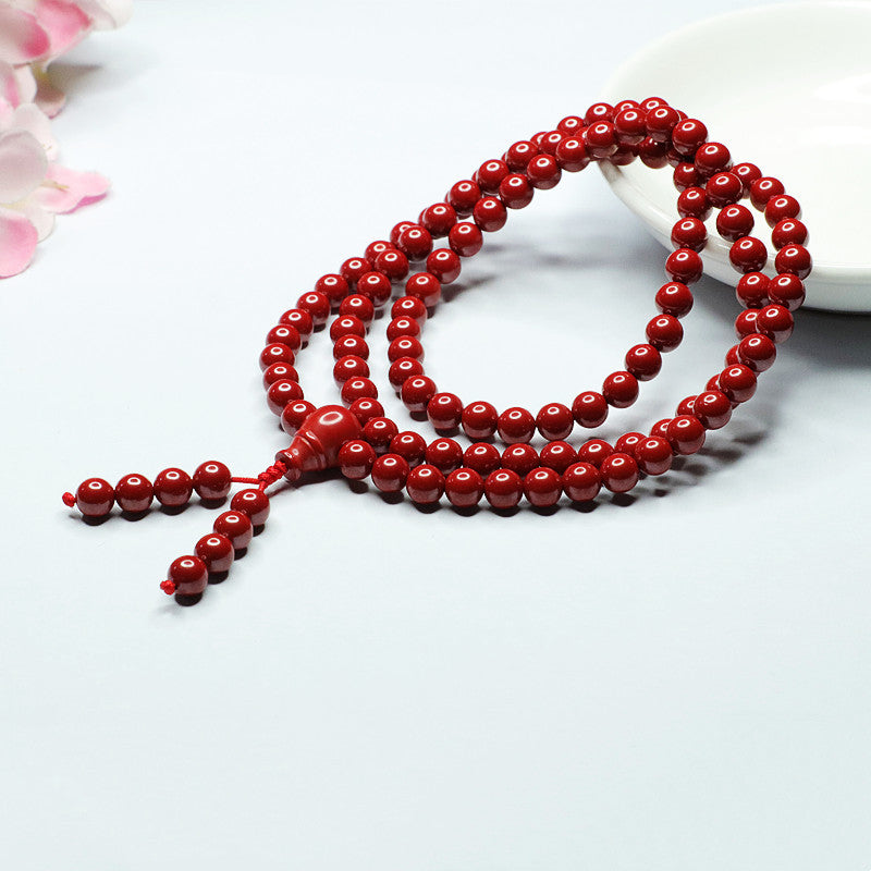 108 Buddha Beads Emperor Sand Long Bracelet with Cinnabar Stone