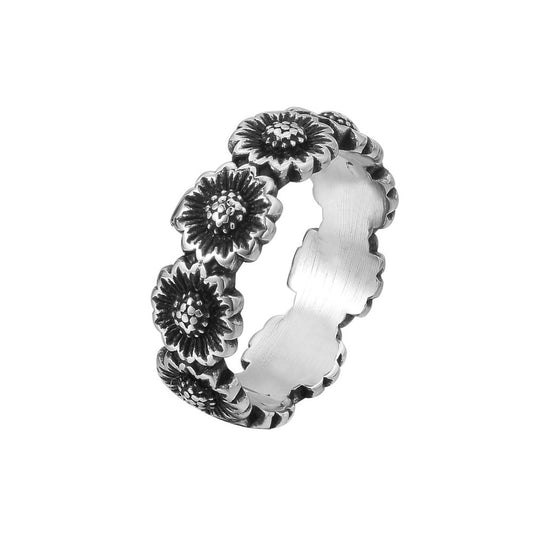 Retro Sunflower Titanium Steel Ring for European and American Personalized Style