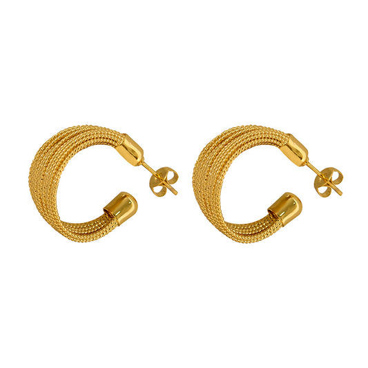 Exquisite French Brass Earrings with Elegant C-Shaped Stitching