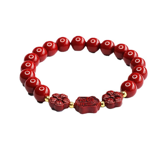 Cinnabar Five-Leaf Flower Sterling Silver Bracelet