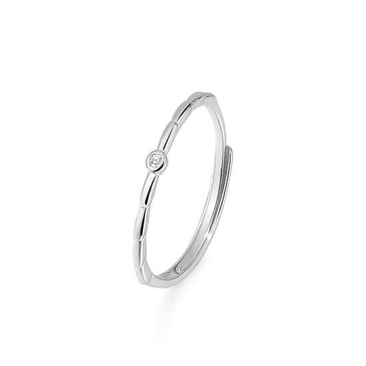 Minimalist Small Zircon Slim Opening Sterling Silver Ring