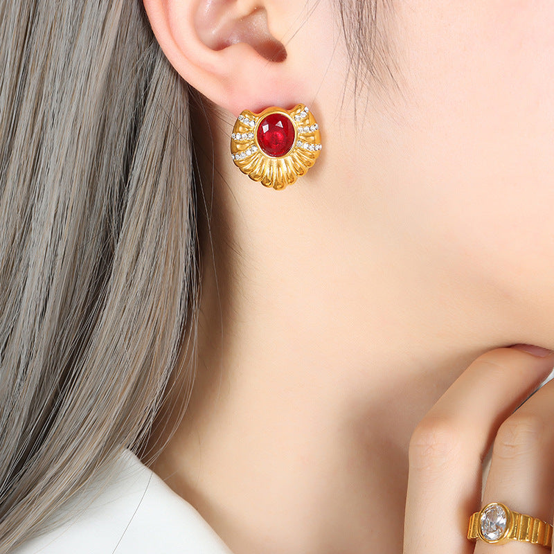 Luxurious Palace Burgundy and Gold Earrings with Vintage French Charm