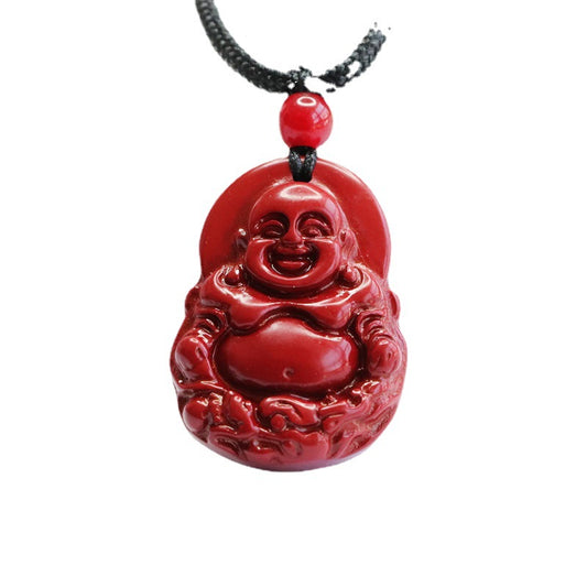 Vermilion Sand Amulet with Cinnabar Stone Buddha Dragon Pendant Necklace