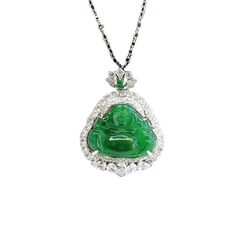 Ice Green Buddha Jade Necklace with Zircon Star Accents