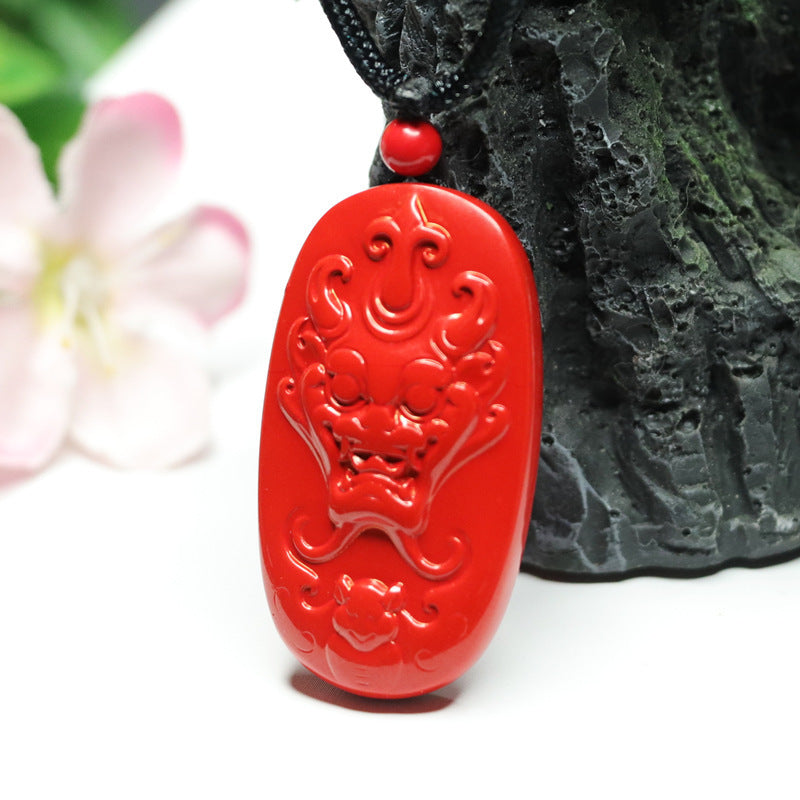 Ancient Symbolism Red Sand Pixiu Pendant with Cinnabar Stone