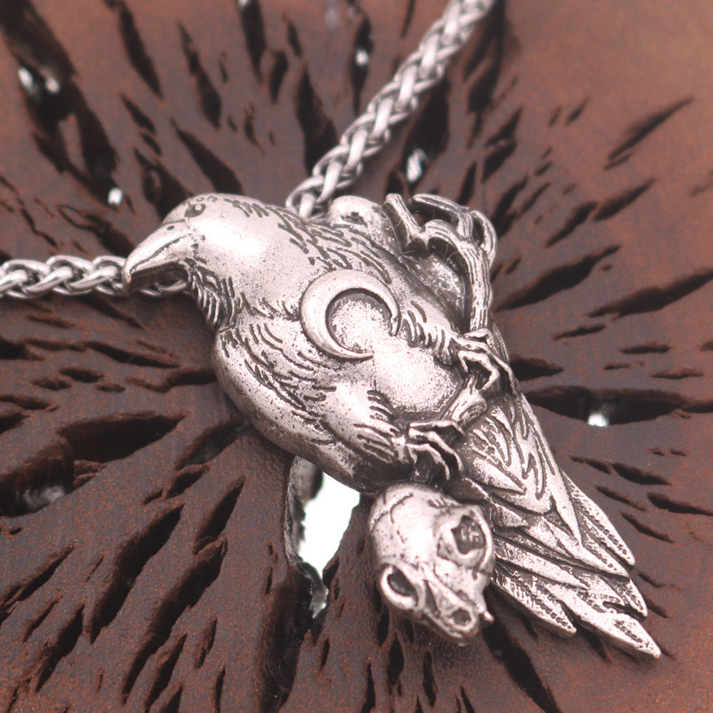 Norse Legacy Nordic Viking Skull Crow Pendant Men's Amulet Necklace