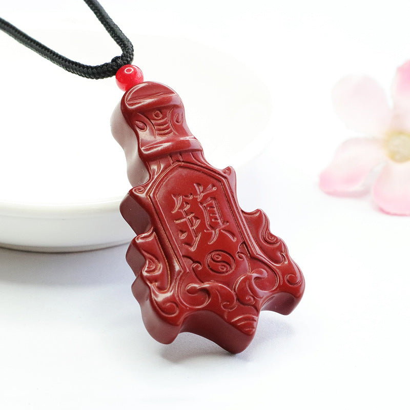 Cinnabar Vajra Pestle Pendant with Purple Gold Sand - Fortune's Favor Piece