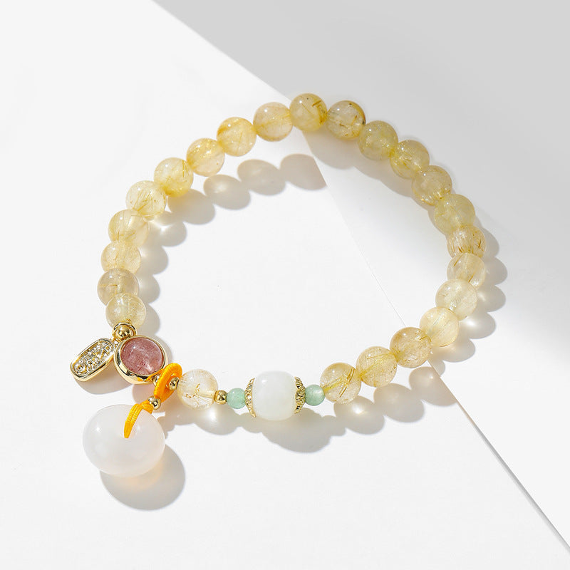 Golden Crystal and White Jade Bracelet with Safe Buckle