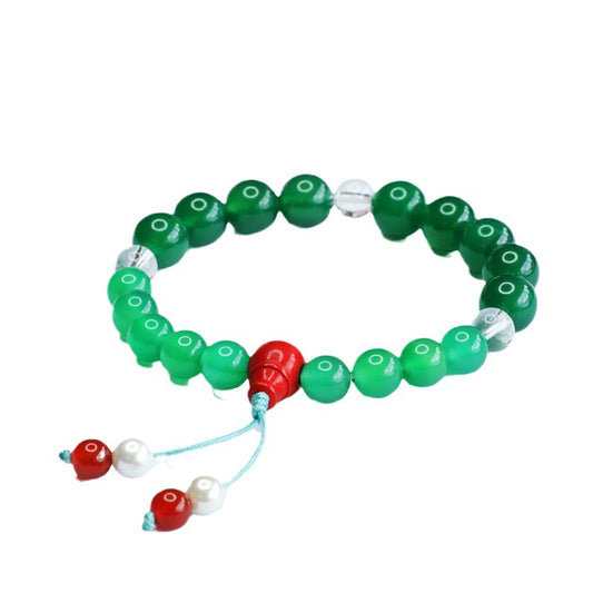 Green Chalcedony and White Crystal Red Agate Sterling Silver Bracelet