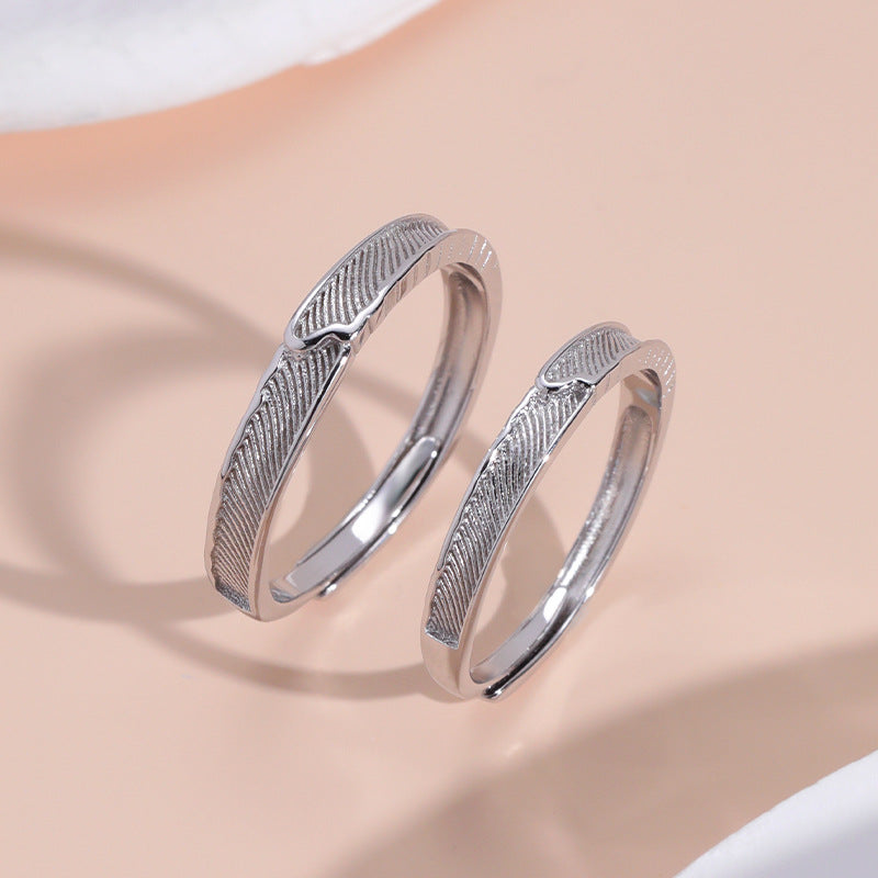 Diagonal Stripe Opening Sterling Silver Couple Rings