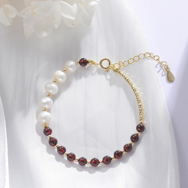 Fortune's Favor Garnet and Pearl Sterling Silver Elbow Bracelet