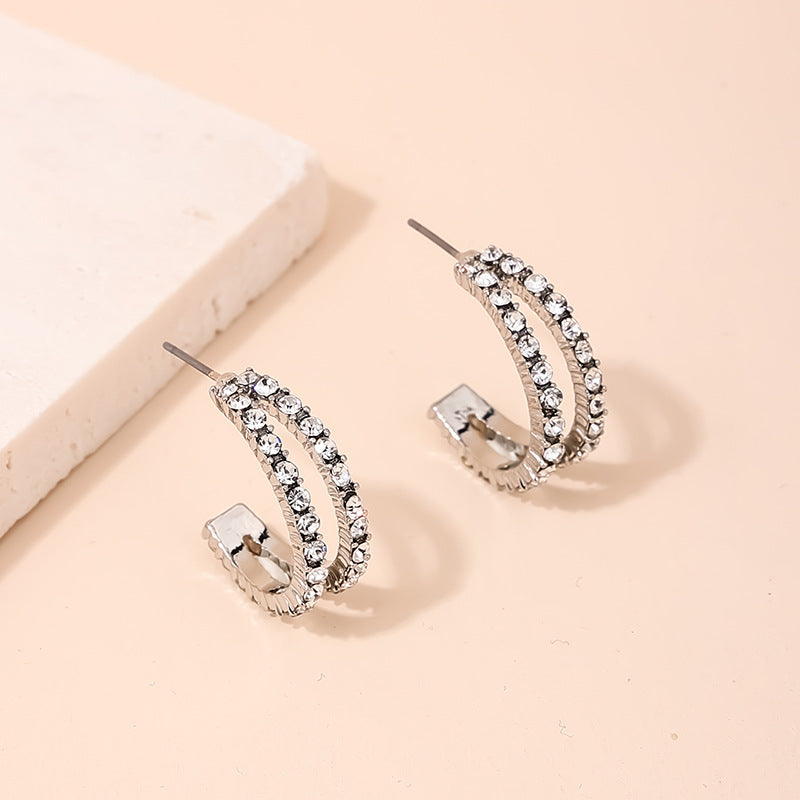 Chic Double-Layer C-Shaped Earrings with Metal Needles and Vienna Verve Collection