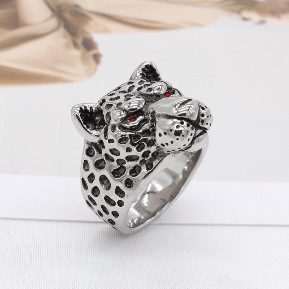 Personality Retro Leopard Cheetah Titanium Steel Ring for Men