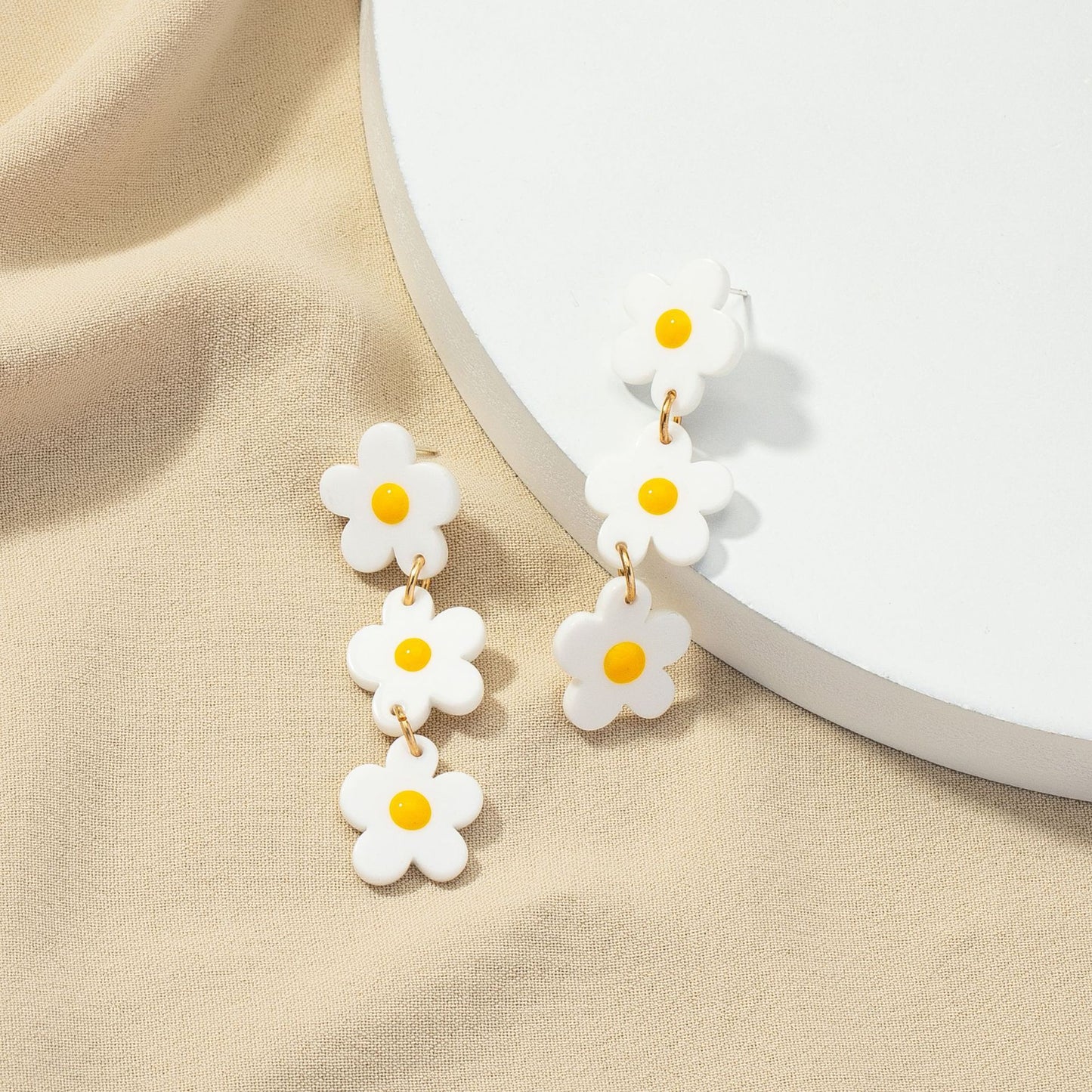 Trendy Long Floral Yellow Acrylic Earrings from Vienna Verve Collection