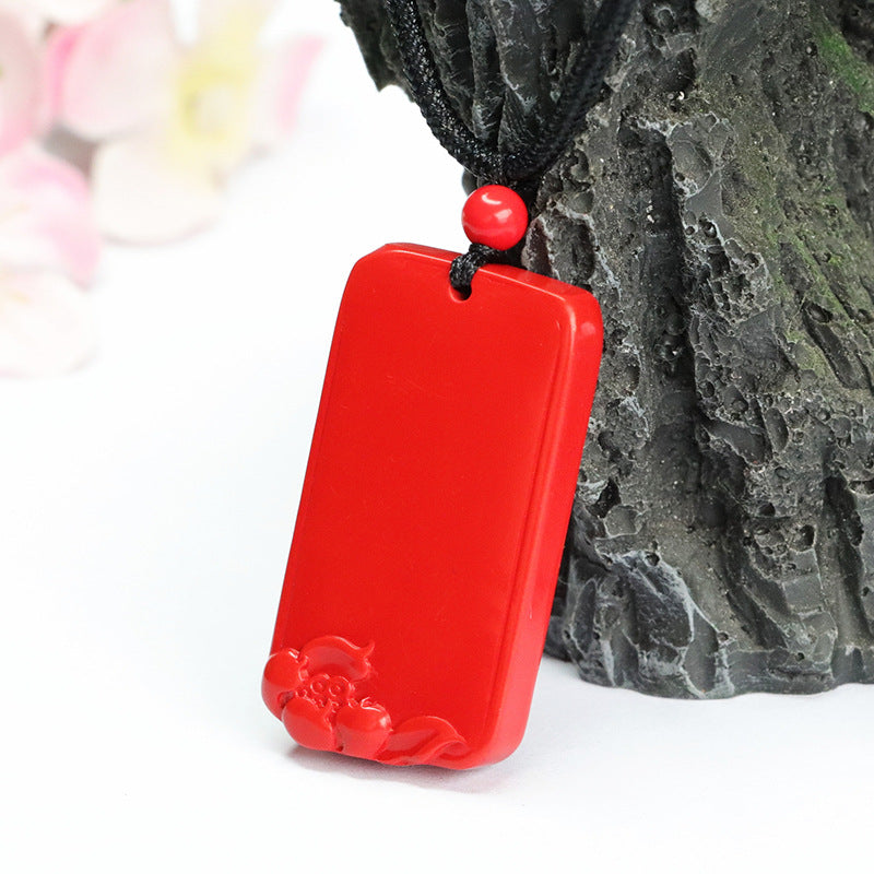 Cinnabar Pendant, Red Sand Lotus, Rectangle Brand Pendant