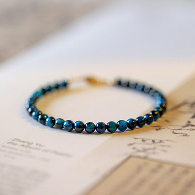 Blue Tiger Eye Stone Bracelet with Sterling Silver Needle