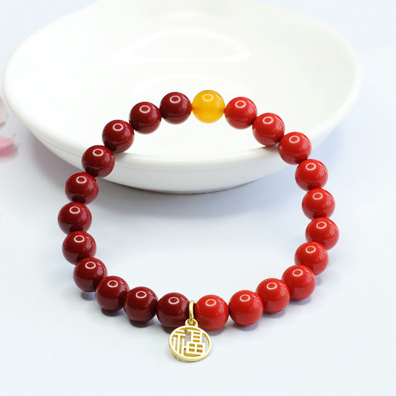 National Style Cinnabar and Sterling Silver Bracelet - Fortune's Favor Collection