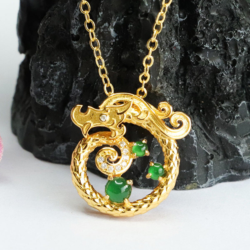 Dragon Necklace with Ice Emperor Green Jade Beads