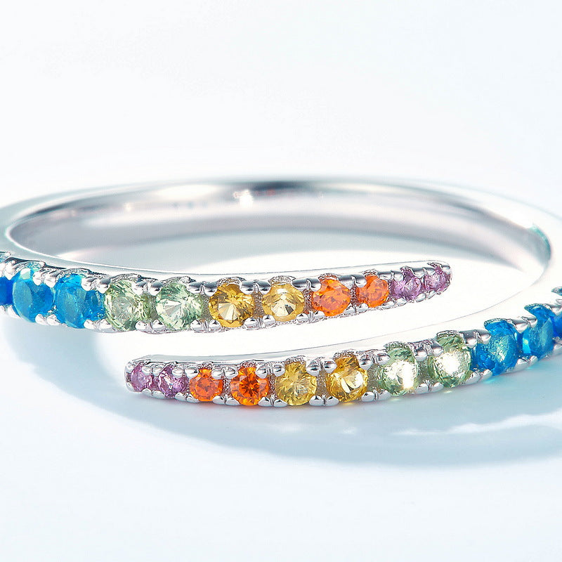 Round Shape Rainbow Zircon Silver Ring