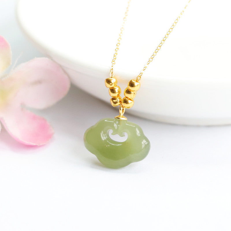 Silver Ruyi Pendant Necklace with Natural Hotan Jade Beads