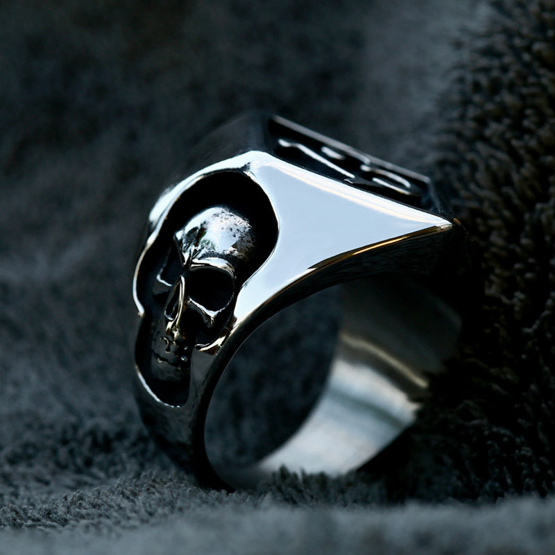 Nordic Retro Titanium Steel Hip-Hop Skull Ring for Men - Cross-Border Wholesale 13 Sizes Available