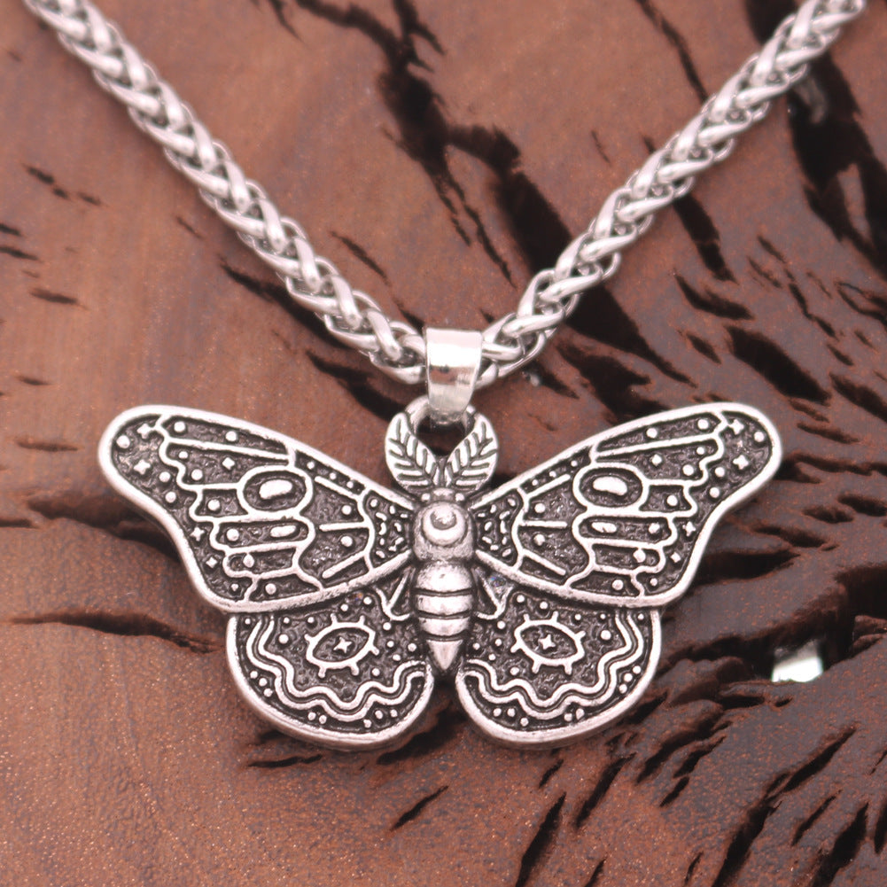 Vintage Death Valley Moth Necklace with Customizable Pendant - Men's Retro Norse Legacy Jewelry