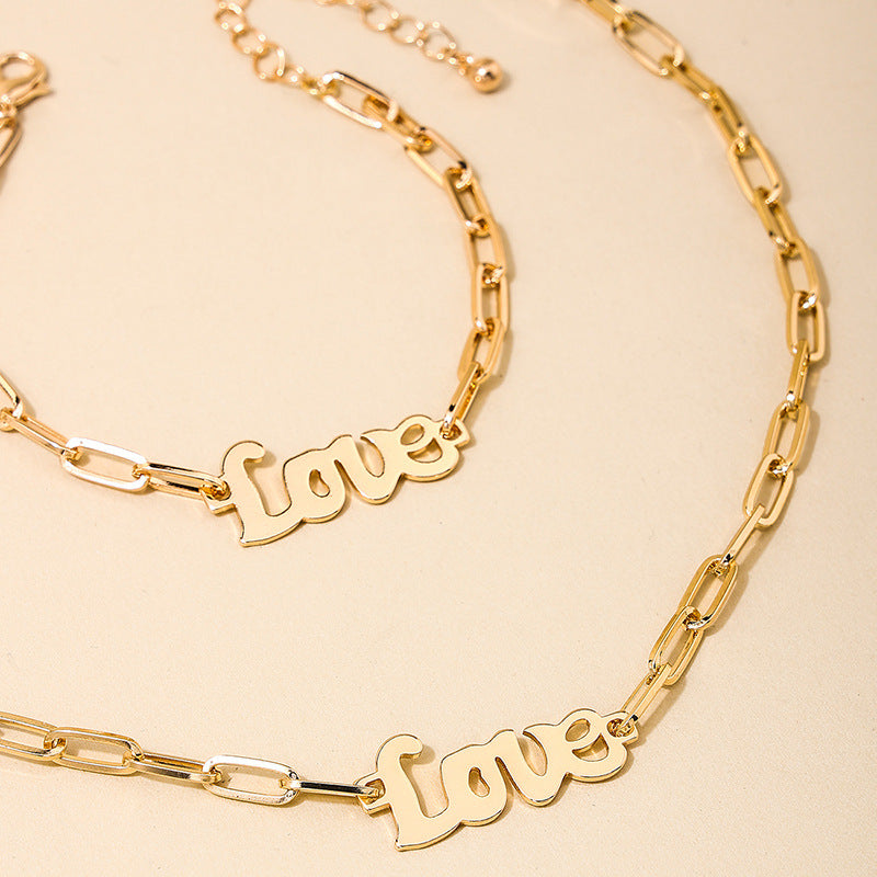 Personalized Metal Love Chain Necklace and Bracelet Set - Vienna Verve Collection