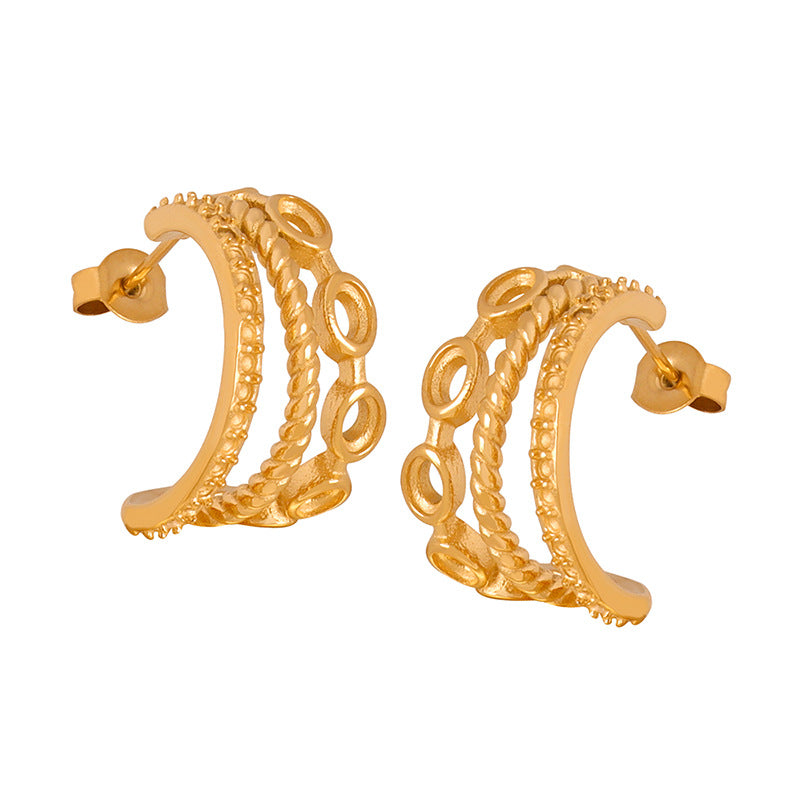 Elegant Three-Layer C-Type Thread Gold-Plated Earrings with Personality