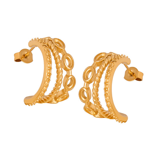 Elegant Three-Layer C-Type Thread Gold-Plated Earrings with Personality