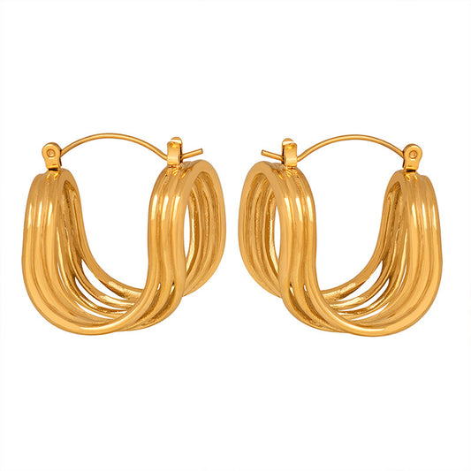 Golden Aura U-Shaped Rope Earrings - Fashionable and Customized 18K Gold Titanium Steel Jewelry for Women