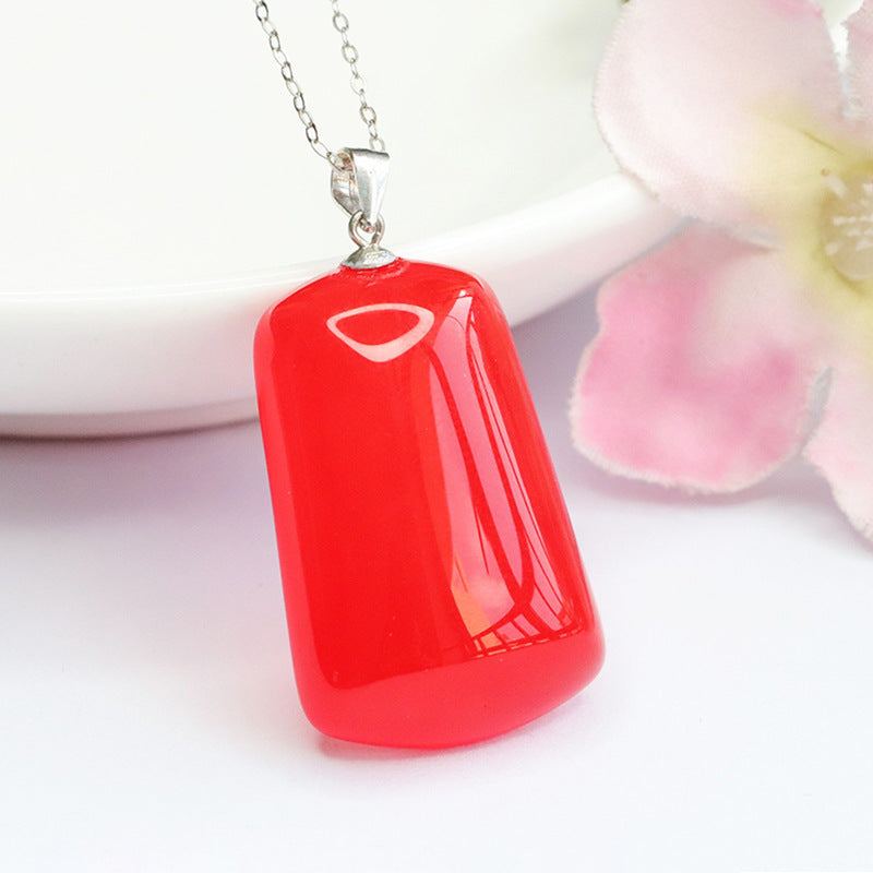 S925 Silver Necklace with Striking Red Agate Pendant