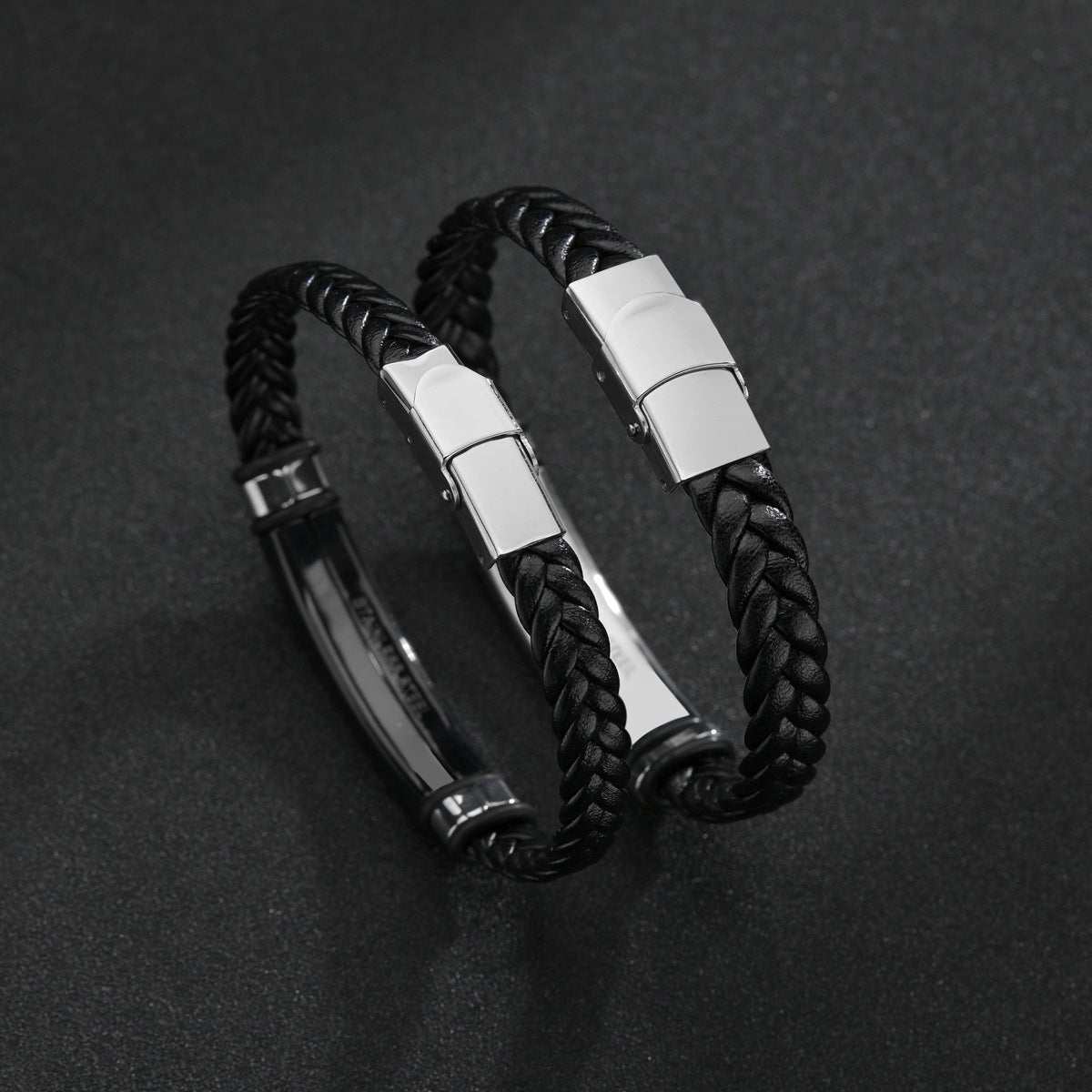 European Style Men's Stainless Steel Braided Leather Bracelet