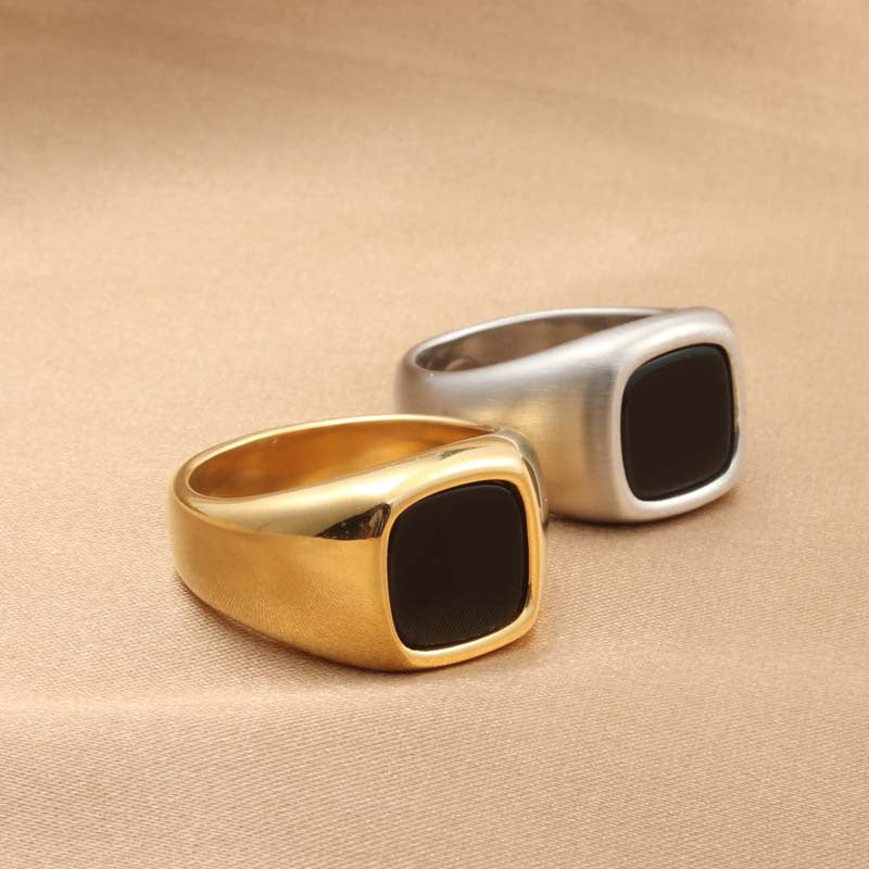 Titanium Steel Epoxy Retro Square Ring for Men - Trendy Accessories Direct from Manufacturer